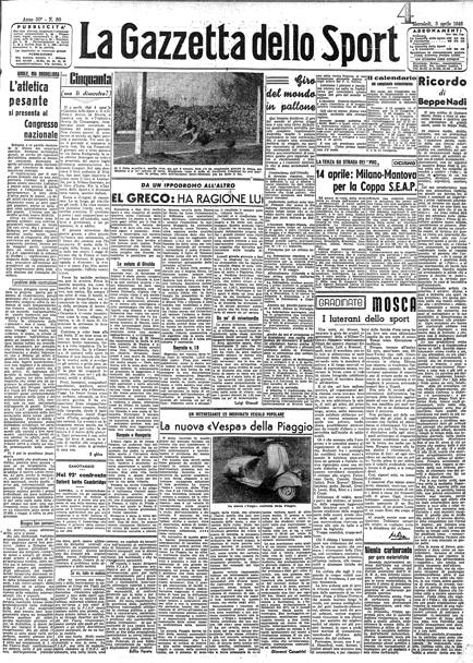 3 aprile 1946 La Gazzetta dello Sport compie 50 anni e il direttore Bruno Roghi li celebra con un fondo dal titolo 
